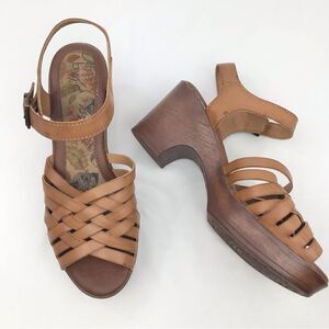 B.O.C. Brown Leather Woven Strappy Heeled Sandals